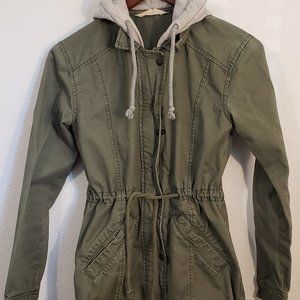 Hollister Womens Army Green Cotton Hooded Utility Jacket for Outdoors